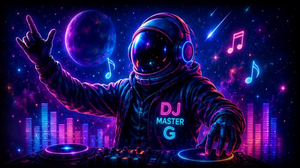 DJ Master G – Astronaut am Mischpult im Weltraum